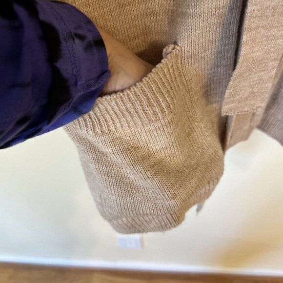 Vtg Womens Cardigan Tan Knit Button Front Waist Tie Small Pockets Retro 70s - Picture 5 of 10